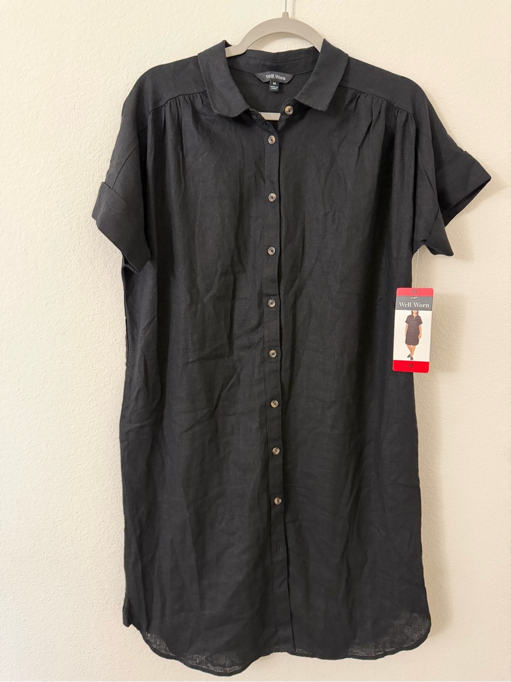 Well Worn Black Button-Front Collared Midi Dress